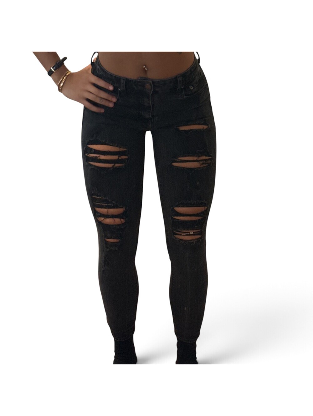 Aeropostale High Rise Jegging Black Ripped Skinny Jeans 8